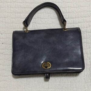 VINTAGE Elegant Gray/Purple Handbag with Gold Accents